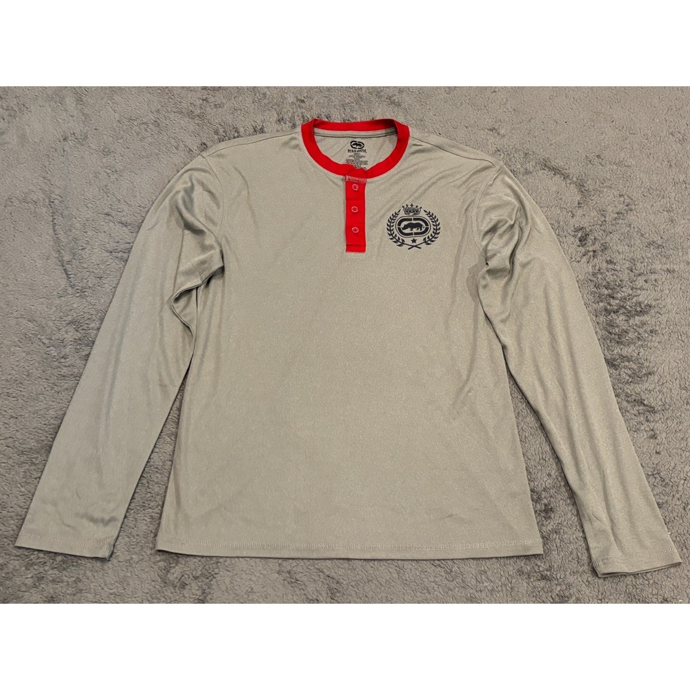 Ecko Unltd Shirt Men’s Small Gray Henley Long Sleeve Logo Y2K Streetwear
